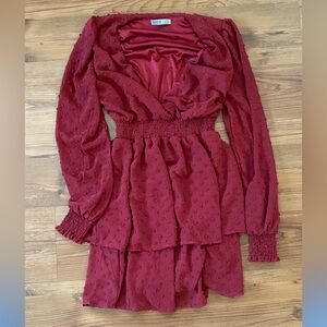 Red Ruffled Peplum Long Sleeve Sundress